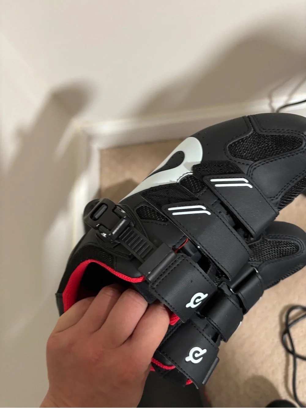 Peloton Black Cycling Shoes with Red Lining
